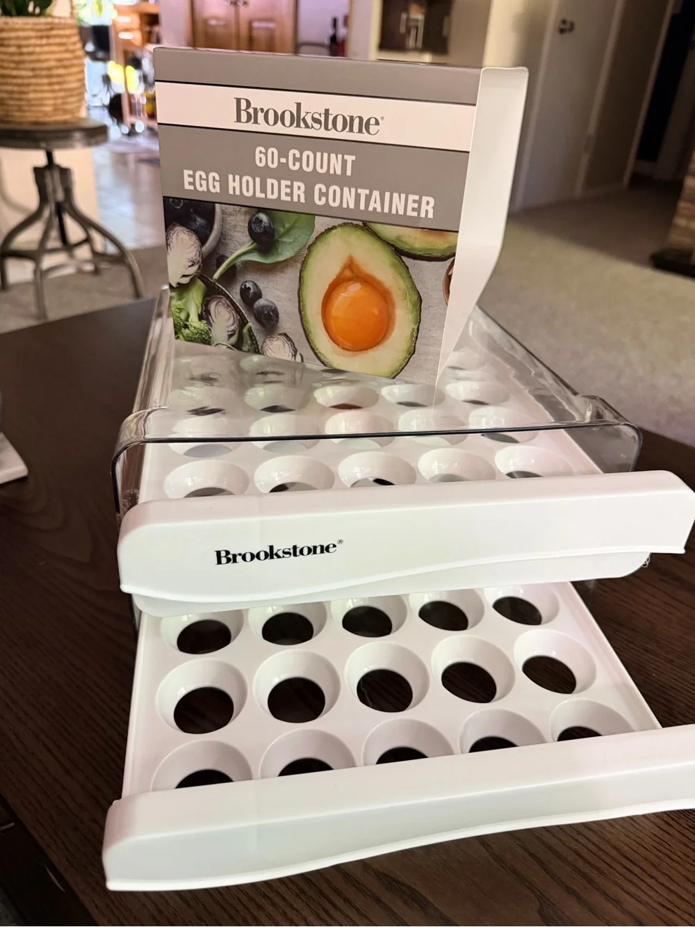 Brookstone White Clear 60-Egg Stackable Refrigerator Organizer